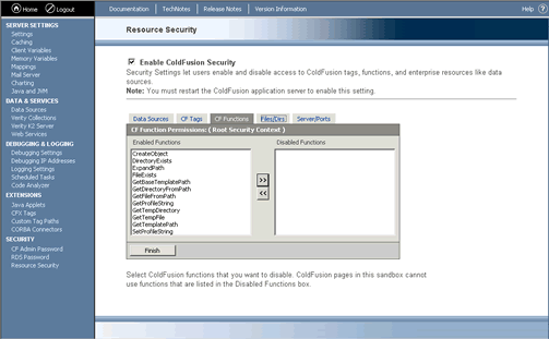 Настройки вкладки CF Functions в ColdFusion MX Prefessional